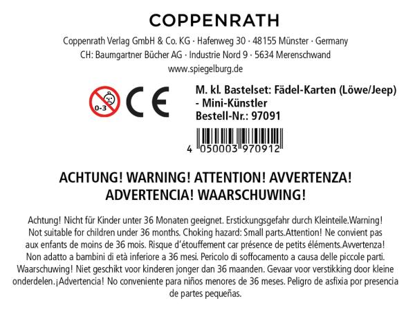 Mein kleines Bastelset: Fädel-Karten - Löwe / Geländewagen - Die Spiegelburg