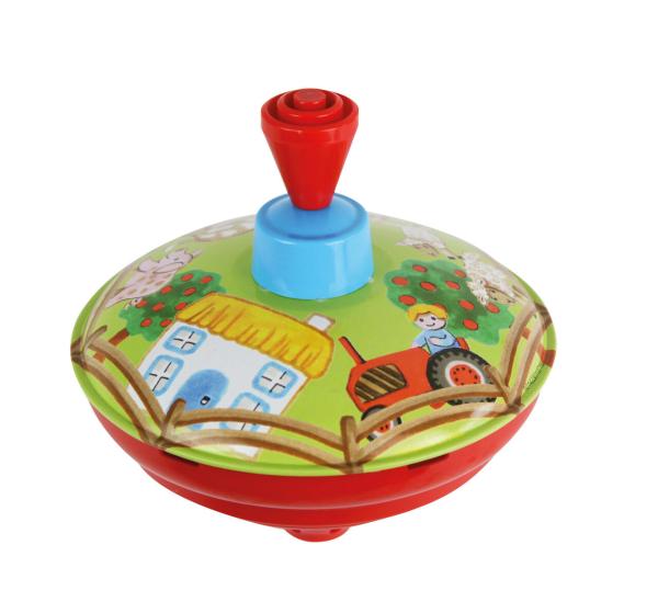 LENA® tin toys Brummkreisel 13 cm Bauernhof