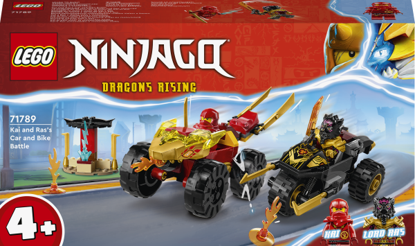 LEGO® NINJAGO®  Verfolgungsjagd mit Kais Flitzer und Ras' Motorrad